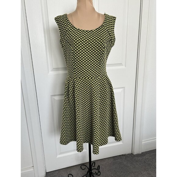 Bobeau Dress Women Sleeveless A-Line Knee Length Fit & Flare Lime Green/Black S - Picture 1 of 12